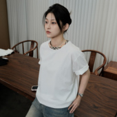 MARK 巴宝系列 格纹拼接圆领短袖 SEASON 时尚 休闲百搭情侣纯色T