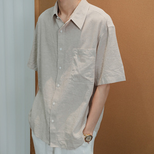 休閑百搭透氣半袖 SEASON 男 短袖 亞麻混紡開襟襯衫 MARK LP系列