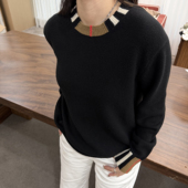 休闲百搭潮流舒适亲肤长袖 SEASON MARK简约圆领撞色针织衫 毛衣秋