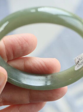 保真天然和田玉手镯53圈口证书编号9260774且末蓝青糖色 新疆料