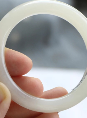 保真和田玉手镯52圈口证书6120772和田玉藕粉底白玉 青海料