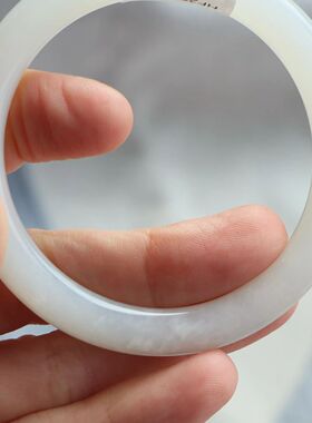 保真天然和田玉手镯56圈口证11400721和田玉烟白色 青海料