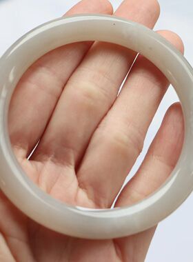 保真天然和田玉手镯59圈口证书1141084藕粉色烟灰色青海料圆条