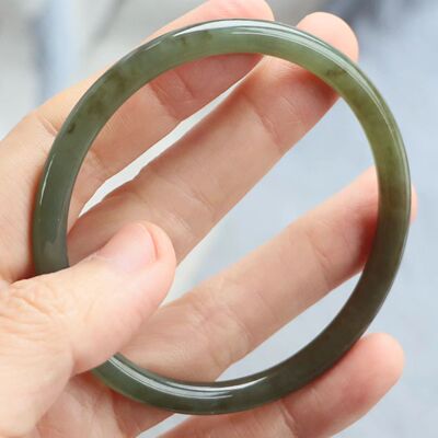 保真天然和田玉手镯60圈口证号127130且末蓝青糖色 新疆料圆条