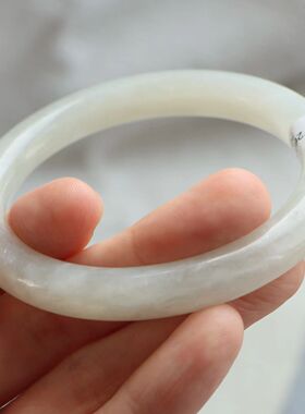 保真天然和田玉手镯57圈口证书编号11400702和田玉白色 青海料