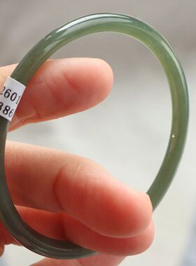 保真天然和田玉手镯55圈口证号1282386且末蓝青色 新疆且末料圆条