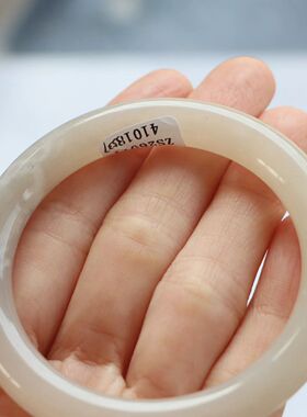 保真天然和田玉手镯53圈口证1141018和田玉藕粉烟灰色 青海料圆条