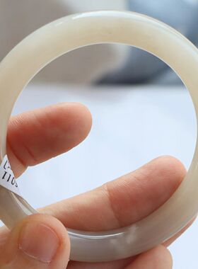 保真天然和田玉手镯57圈口证号1141077藕粉色烟灰色 青海料圆条