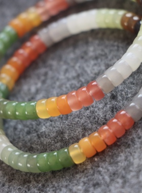 和田玉多宝切片手串碧玉晴水南红且末糖白青海烟紫黄龙玉手链女款