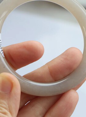 保真天然和田玉手镯57圈口证书编号1141034藕粉烟灰色青海料圆条