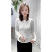 新中式 纯色百搭内搭 口刺绣蝴蝶花打底衫 女2026新款 国风植绒提花袖