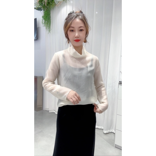 韩代同款！精致内搭柔软透明网纱高领长袖羊毛针织打底衫上衣女冬
