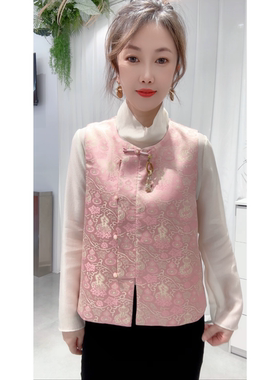 【八宝缠枝莲】宋锦缎面新中式对襟马甲外套真丝国风上衣开衫外搭