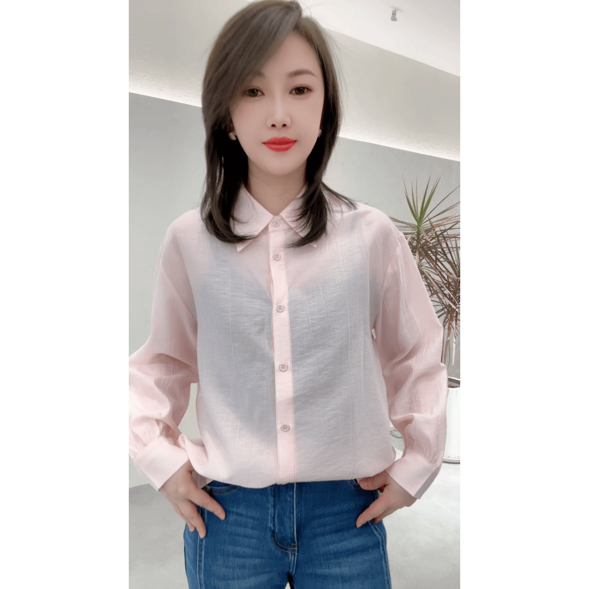 2026新品女式汉麻水洗衬衫领长袖上衣夏季宽松凉爽外套衬衣外穿