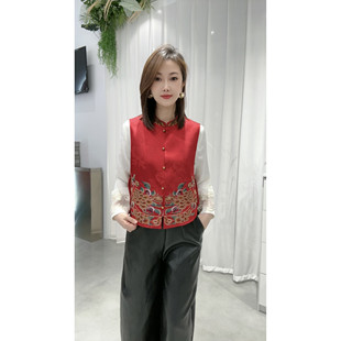 新中式国风祥云刺绣醋酸马甲背心女装2025秋新款黑色高端唐装上衣