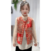 撞色织锦提花马甲女2026春季 新款 时尚 新中式 盘扣无袖 拜年坎肩