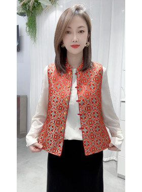 2026春季新款新中式织锦缎立领单排扣马甲双面双穿时尚宋锦坎肩