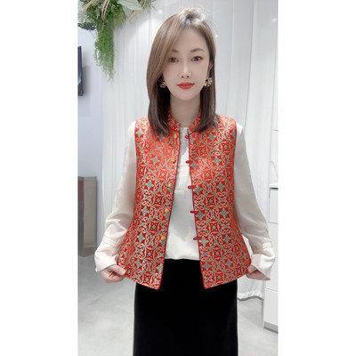 新中式宋锦双面双穿立领马甲