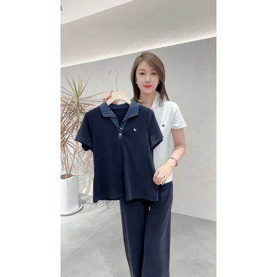 2026夏季简约polo领小马刺绣短袖T恤女修身显瘦百搭上衣套头翻领