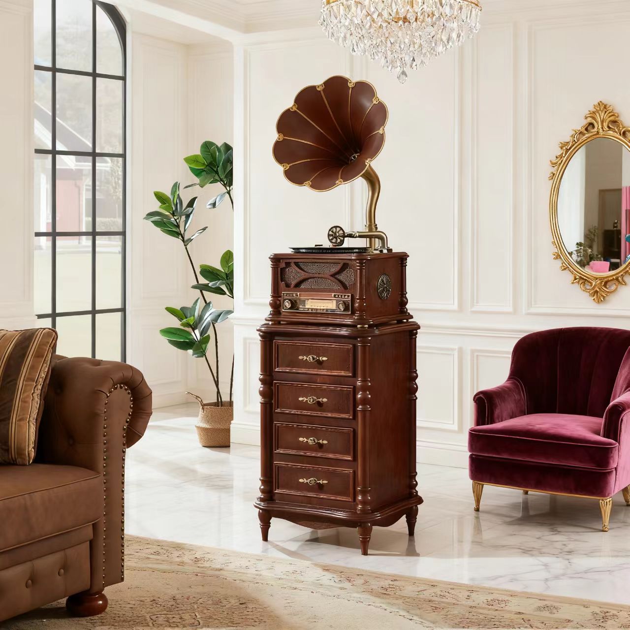 洛斯贝拉复古留声机实木家居摆件