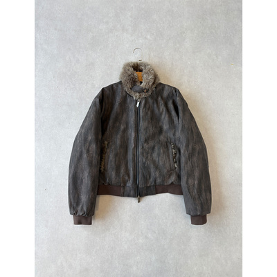 H1c枯木*毛领蜡染棉服皮衣雕