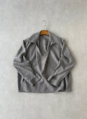 H1c 纫影*交襟花纱肌理翻领道袍长袖衬衫 多形态/优雅少爷/老钱风