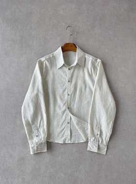 H1c 条纹*天丝亚麻高智感Boxy长袖衬衫 硬挺有型/优雅松弛