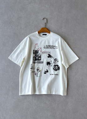 H1c 好莱坞*涂鸦印花235g索罗娜Boxy短袖T恤 凉感舒适/短宽版型