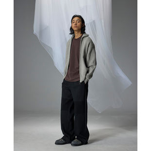 H1c 通勤*高支双面布拼接螺纹防鼓包直筒微阔黑色基础卫裤长裤