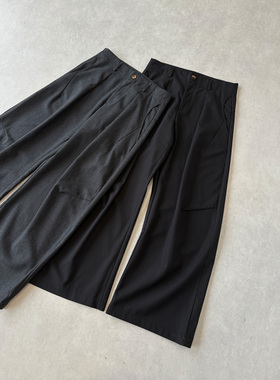 H1c 80天丝*仿麻肌理解构打褶阔腿基础西裤 特殊肌理/挺括有型