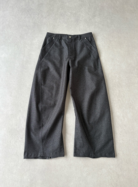 H1c 岩*仿原牛螺旋多弧A字阔腿工装弯刀裤 时装廓形/多线解构