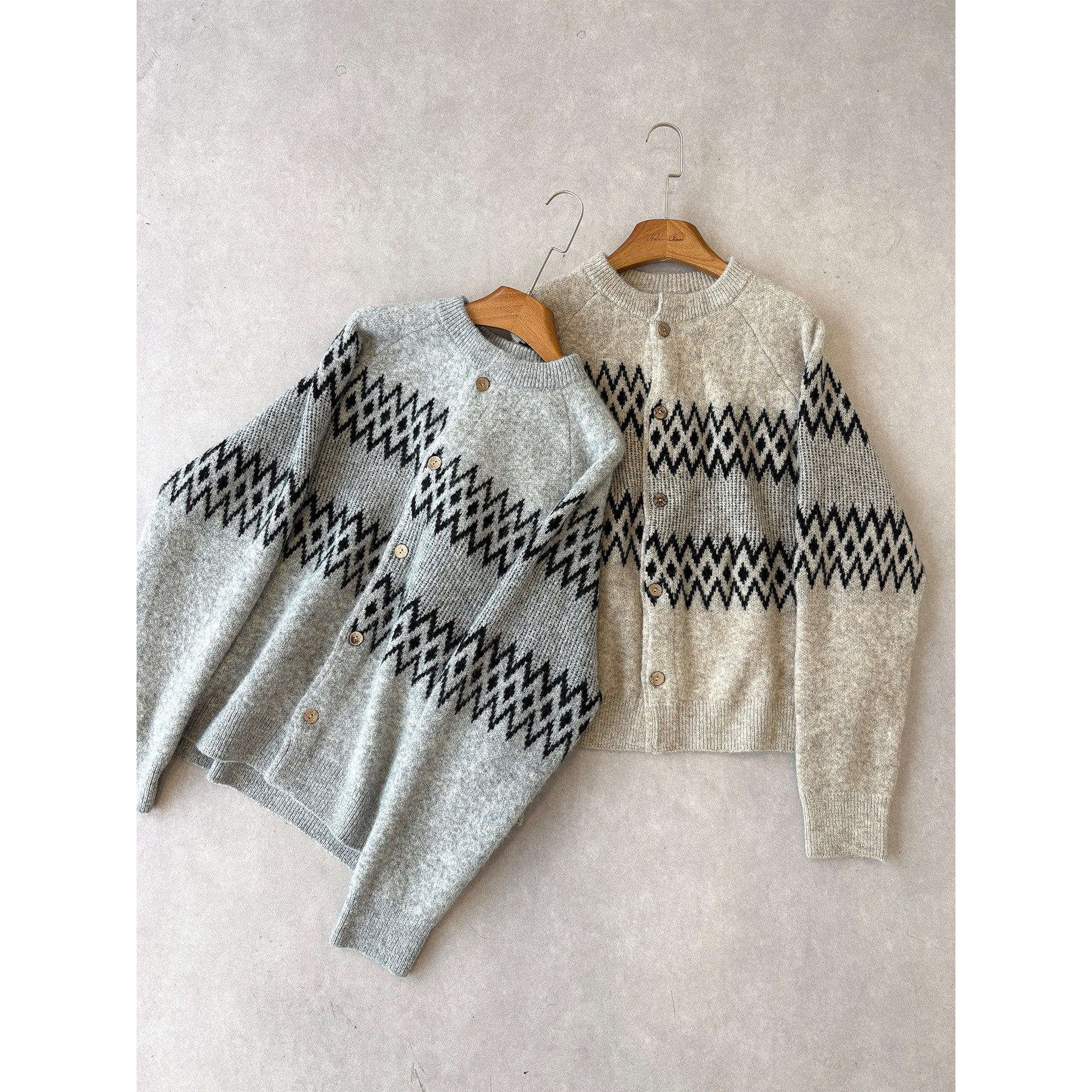 H1c 错位费尔岛*提花羊毛混纺针织开衫毛衣外套 亲肤不扎/木质扣