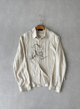 H1c 烟女*印花醋酸天丝混纺褶皱肌理衬衫 微褶松弛/春夏轻薄