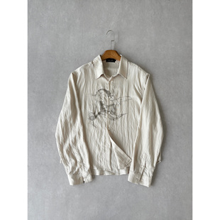 微褶松弛 印花醋酸天丝混纺褶皱肌理衬衫 春夏轻薄 烟女 H1c