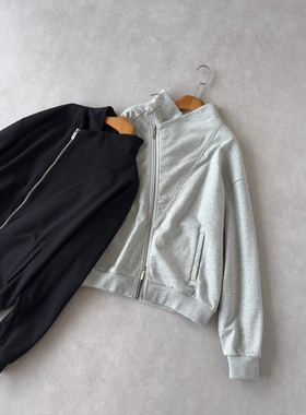 H1c 交错*半高领斜拉链455g短宽Boxy卫衣 特殊剪裁/力量廓形