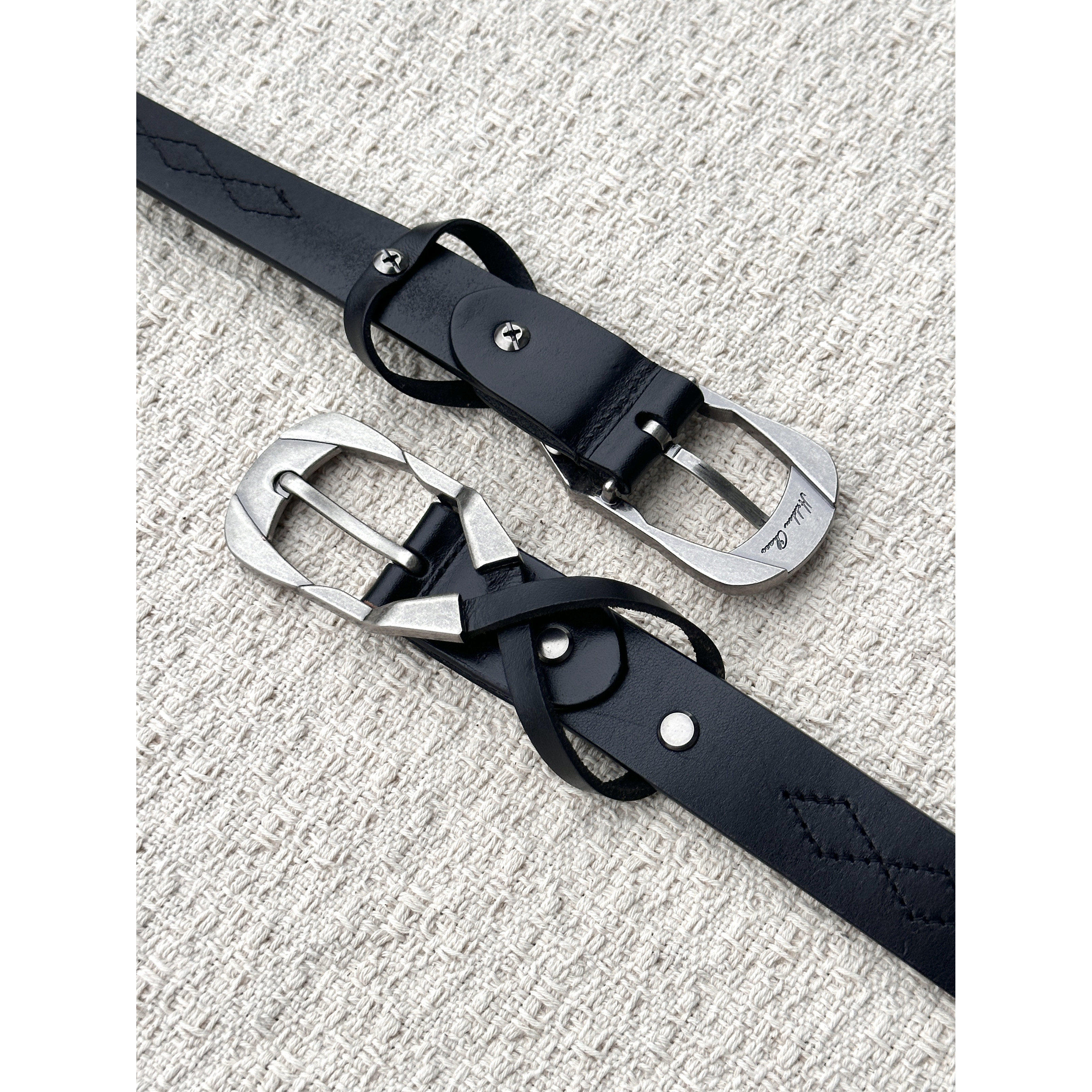 H1c 菱蛇*水洗头层牛皮异形环扣腰带皮带 做旧/菱形缝线/定制