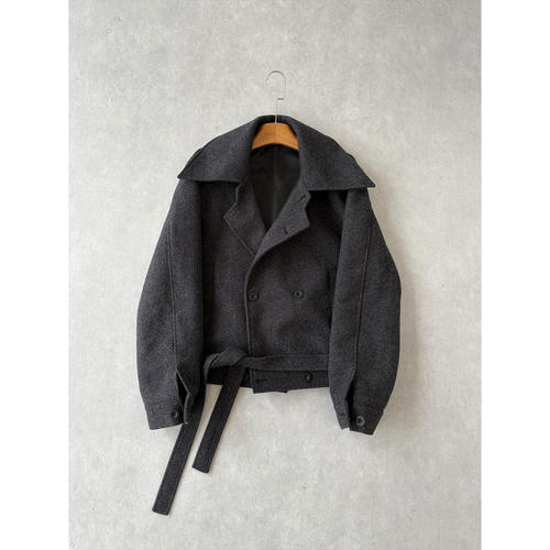 H1c双排扣*系带正肩毛呢外套