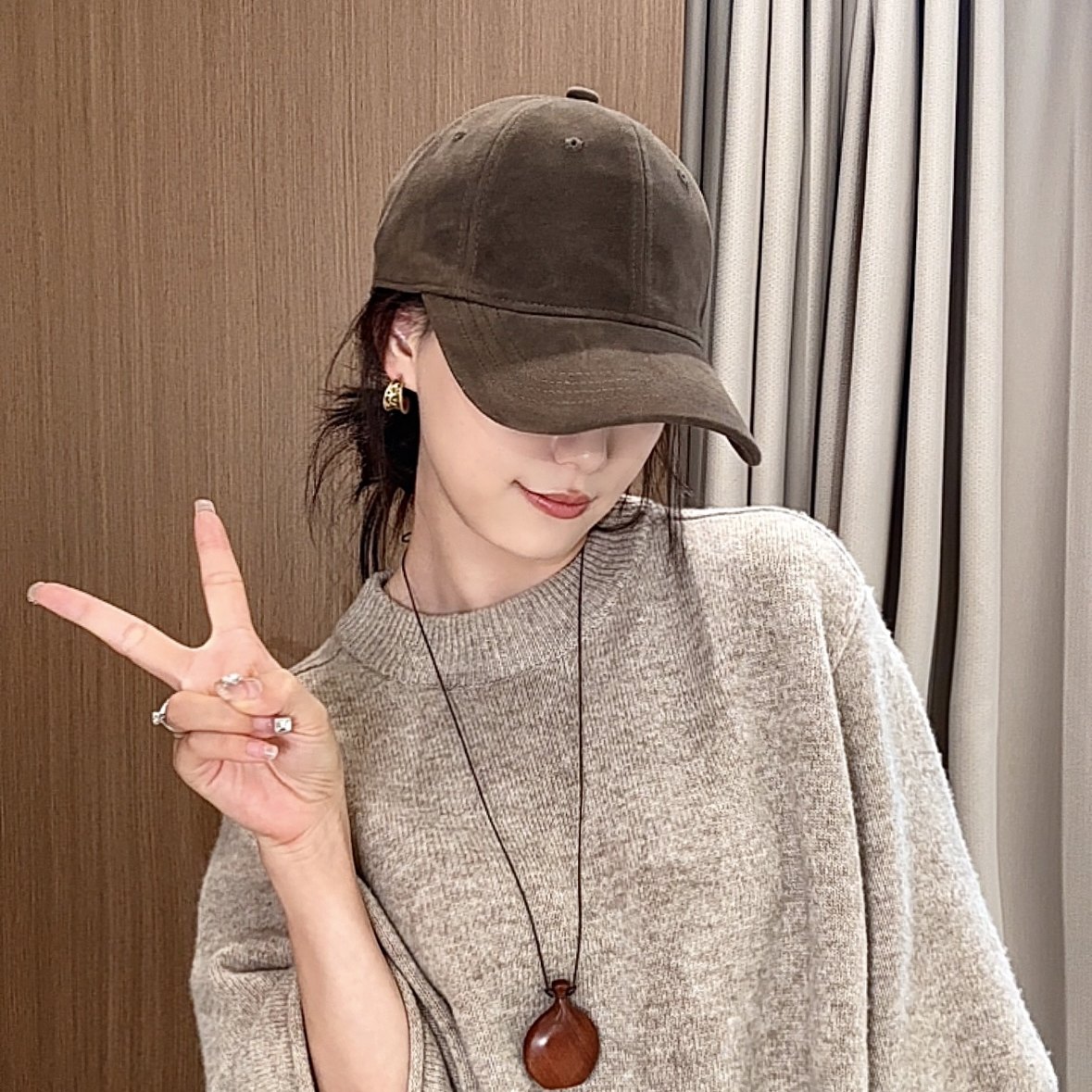 翻毛皮高级日系复古时尚纯色显脸小气质百搭款棒球帽大头围