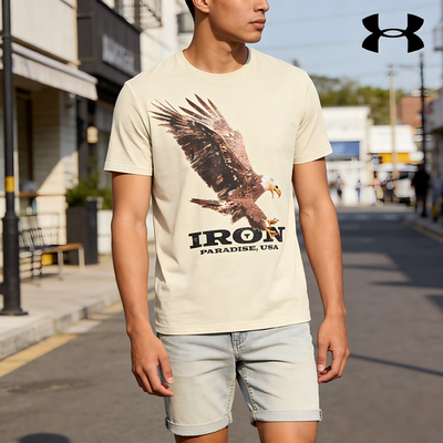 Under Armour 老鹰印花圆领短袖T恤男卡其色1383224-273