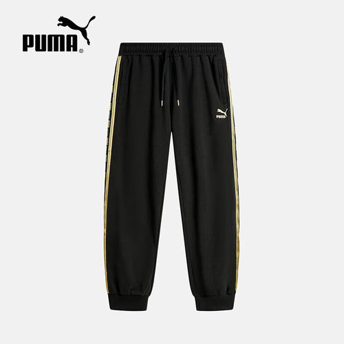 PUMA彪马 拼色跑步宽松束脚复古针织运动裤 男款 黑色625823-01