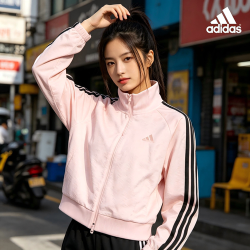 adidas 品牌logo三条纹运动休闲短款长袖夹克 女款KC0174