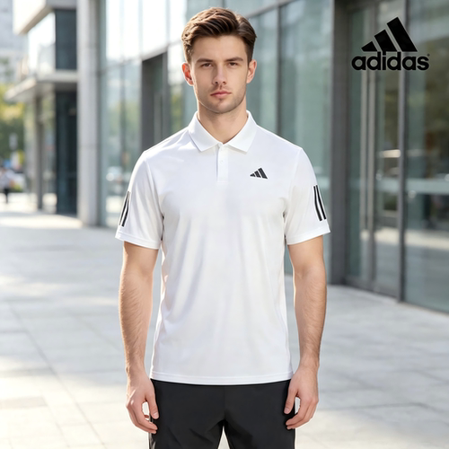 adidas 3-Stripes 标志半纽扣翻领速干短袖Polo衫男款白色IS2295