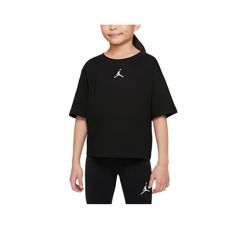 Jordan 童装 纯色Logo徽标罗纹圆领短袖T恤 女童 黑色35A770-023