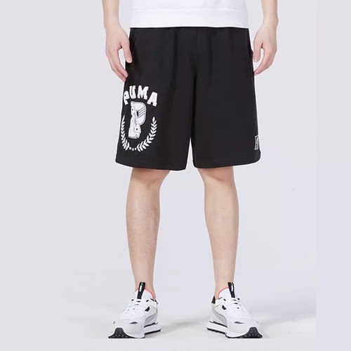 PUMA彪马 字母印花系带直筒休闲短裤 男款 黑色623255-01