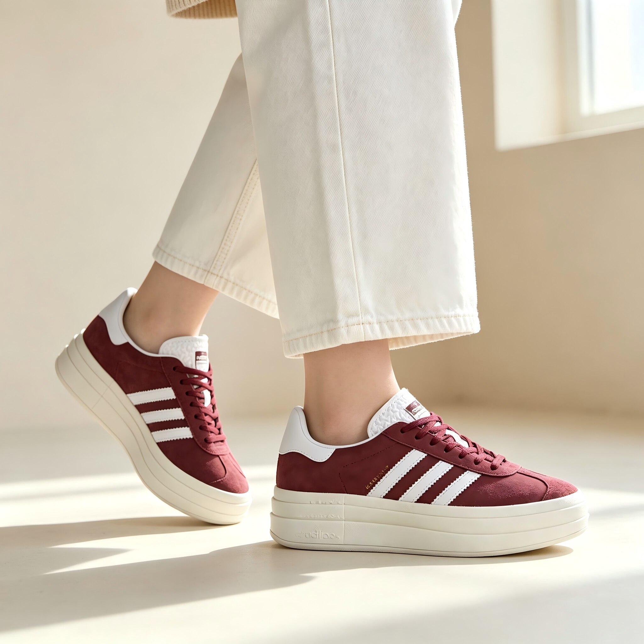 adidas originals GAZELLE BOLD 绒面革板鞋女款酒红HQ6892图片