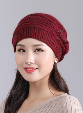 帽子兔毛冬季中年妈妈老人针织