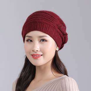 兔毛中老年人帽子女士冬季中年妈妈帽保暖老人帽针织毛线帽贝雷帽