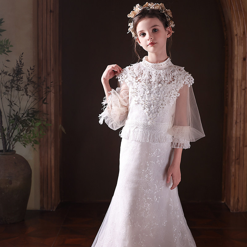 小女孩礼服新款白色长袖轻奢小众鱼尾裙花童走秀晚礼服钢琴演出服,童装/婴儿装/亲子装,儿童礼服,淘宝优惠券,粉丝福利购,淘宝优惠卷