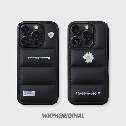 潮牌权志龙雏菊苹果17Promax羽绒服手机壳秋冬款16适用于iPhone15保护套14个性高档13小众软壳11防冻手小花