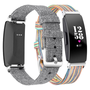 适用Fitbit inspire尼龙表带inspire2/3帆布手表带牛仔布编织带
